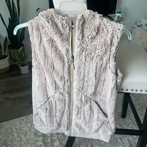 EUC The North Face Taupe Brown Faux Fur Furlander Vest with Pockets and Hood, M